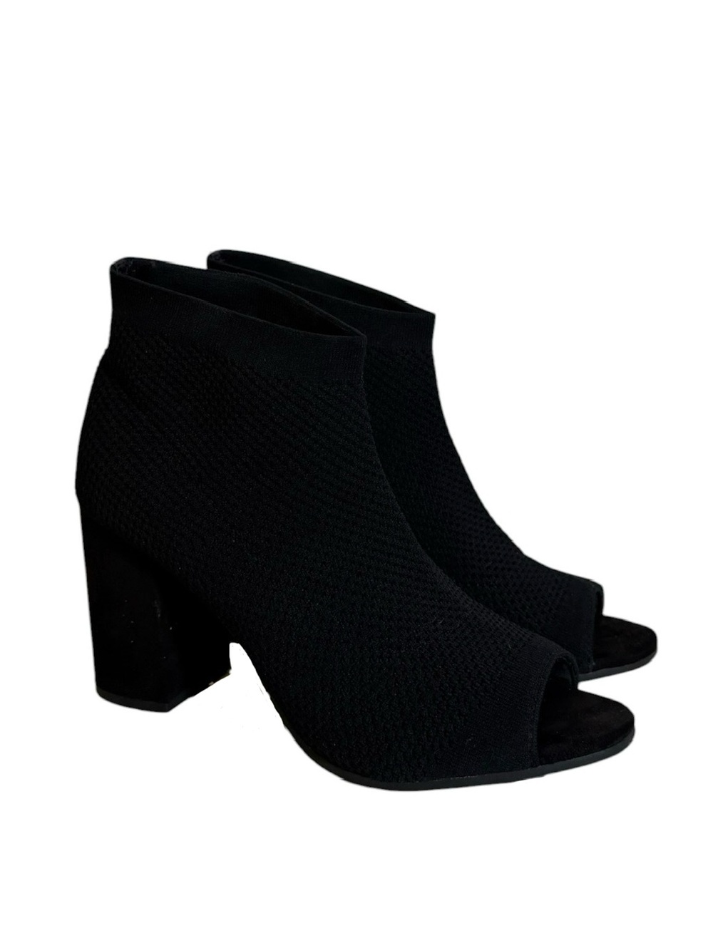 Seven Dials Black Peep-Toe Knit Block Heel Booties sz 9M